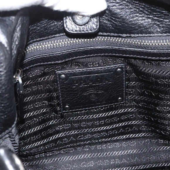 PRADA Hand Bag Leather Black Silver Auth 179447A