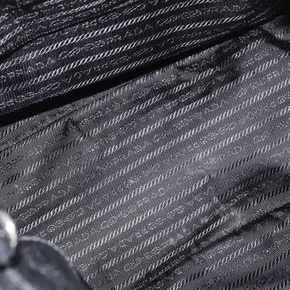 PRADA Hand Bag Leather Black Silver Auth 179447A