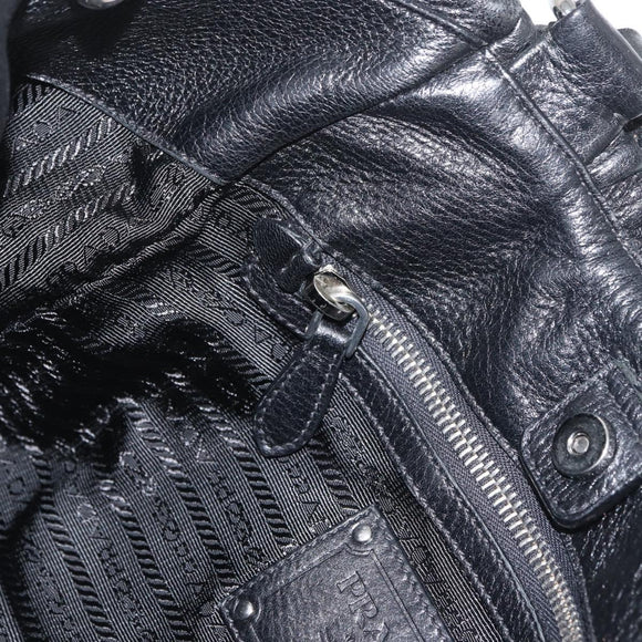 PRADA Hand Bag Leather Black Silver Auth 179447A