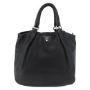 PRADA Hand Bag Leather Black Silver Auth 179447A-13