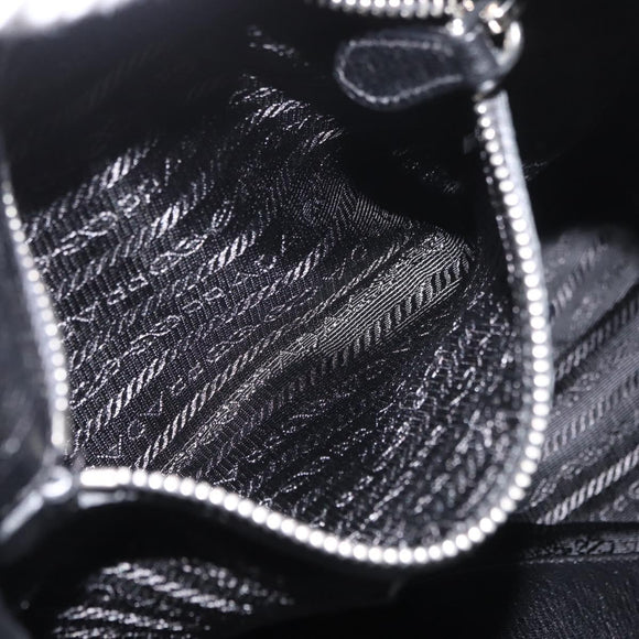PRADA Hand Bag Leather Black Silver Auth 179447A