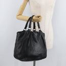 PRADA Hand Bag Leather Black Silver Auth 179447A-23