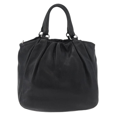 PRADA Hand Bag Leather Black Silver Auth 179447A - 0