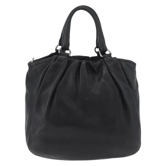 PRADA Hand Bag Leather Black Silver Auth 179447A
