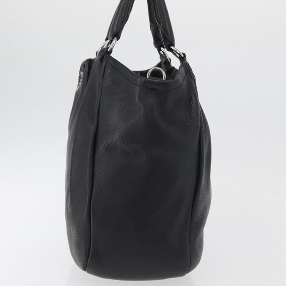 PRADA Hand Bag Leather Black Silver Auth 179447A