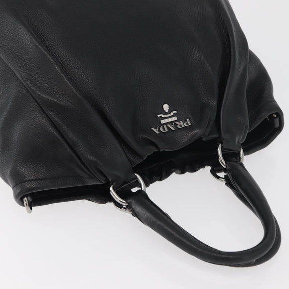 PRADA Hand Bag Leather Black Silver Auth 179447A