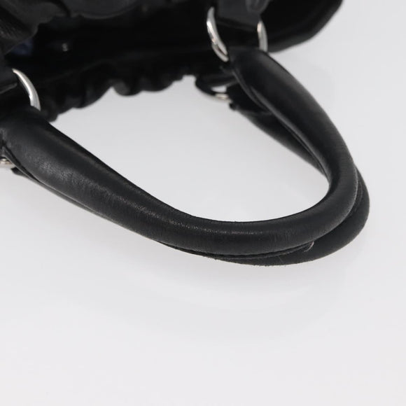PRADA Hand Bag Leather Black Silver Auth 179447A