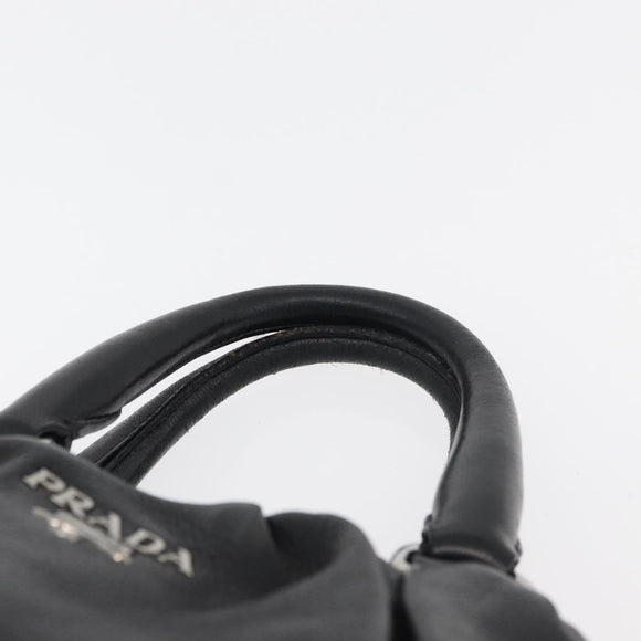 PRADA Hand Bag Leather Black Silver Auth 179447A