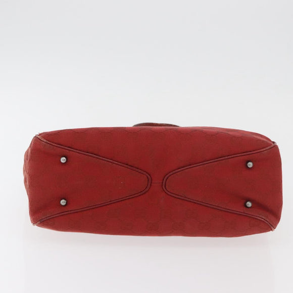 GUCCI GG Canvas Tote Bag Silver Red 113019 Auth 179457