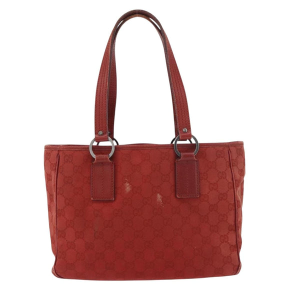 GUCCI GG Canvas Tote Bag Silver Red 113019 Auth 179457
