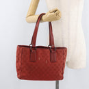 GUCCI GG Canvas Tote Bag Silver Red 113019 Auth 179457-22