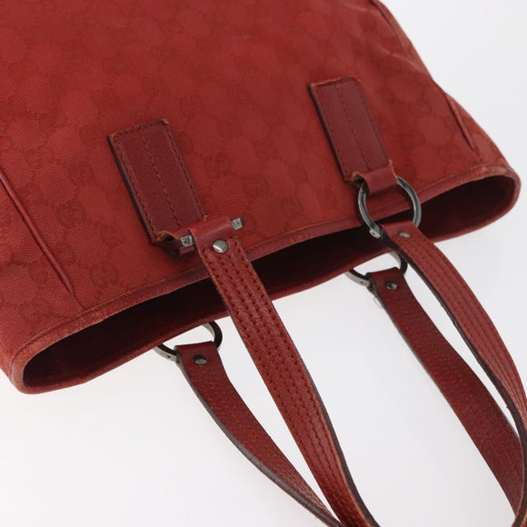 GUCCI GG Canvas Tote Bag Silver Red 113019 Auth 179457
