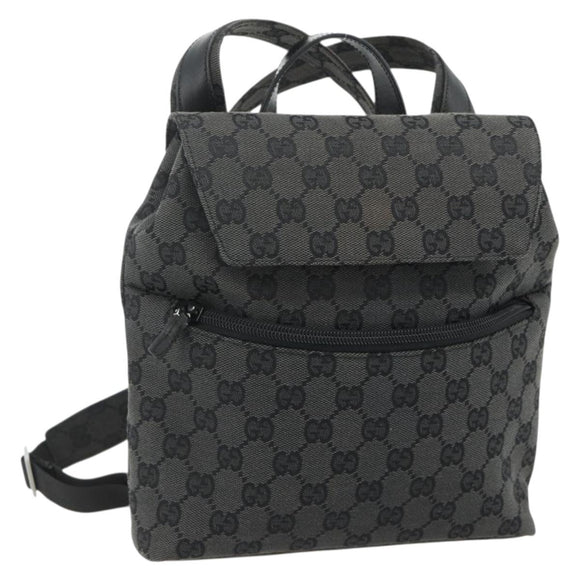 GUCCI GG Canvas Backpack Black Silver 003 0242 Auth 179459