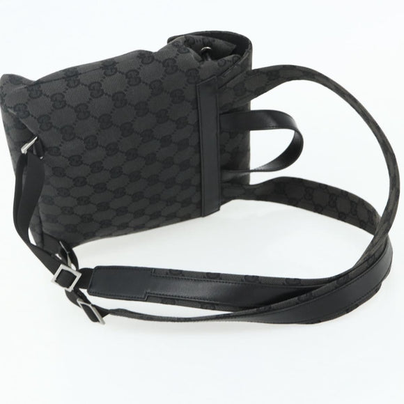 GUCCI GG Canvas Backpack Black Silver 003 0242 Auth 179459