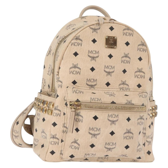 MCM Vicetos Logogram Backpack PVC Leather Ivory Gold Auth 179462