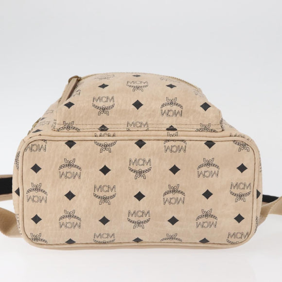 MCM Vicetos Logogram Backpack PVC Leather Ivory Gold Auth 179462