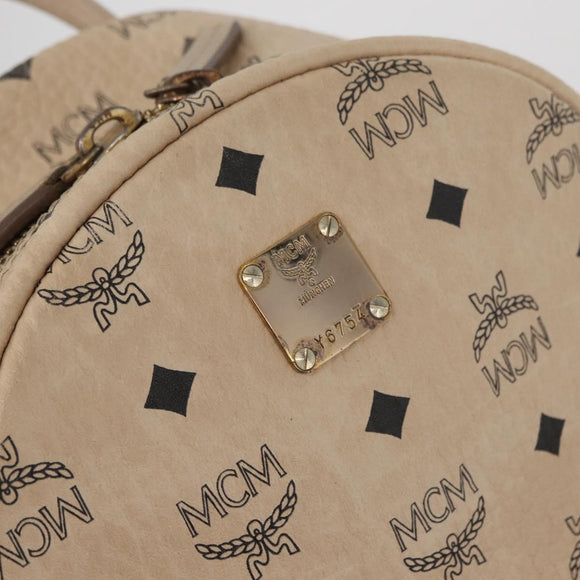 MCM Vicetos Logogram Backpack PVC Leather Ivory Gold Auth 179462