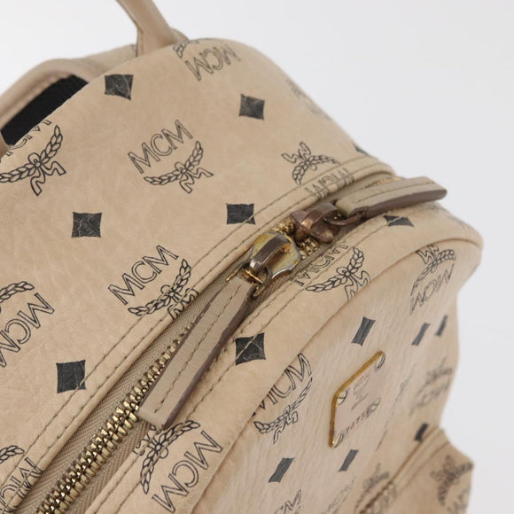MCM Vicetos Logogram Backpack PVC Leather Ivory Gold Auth 179462