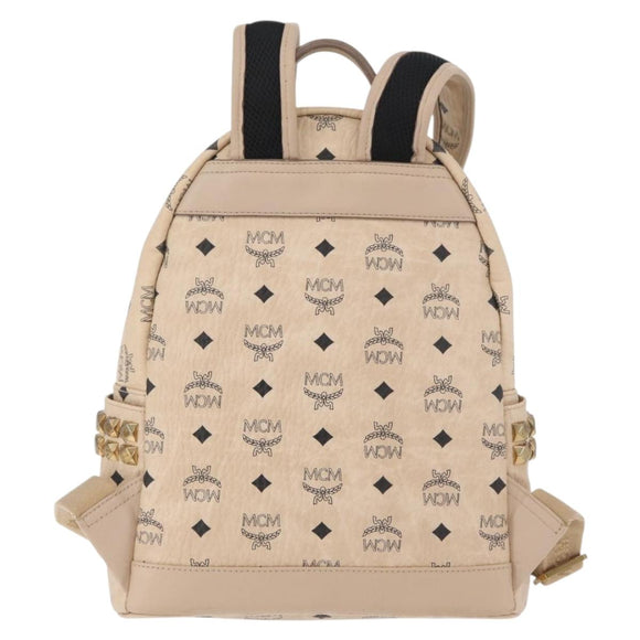 MCM Vicetos Logogram Backpack PVC Leather Ivory Gold Auth 179462