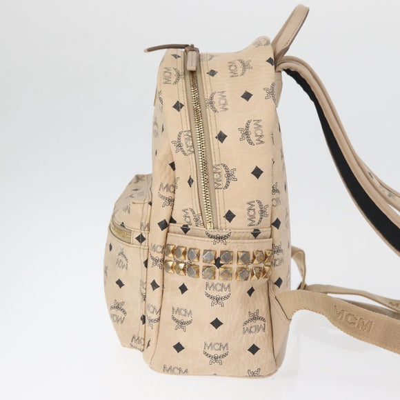 MCM Vicetos Logogram Backpack PVC Leather Ivory Gold Auth 179462