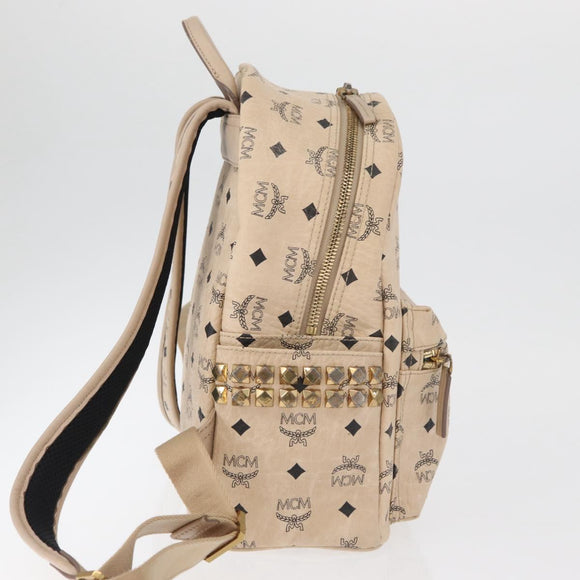 MCM Vicetos Logogram Backpack PVC Leather Ivory Gold Auth 179462