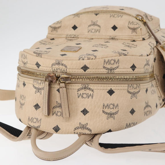 MCM Vicetos Logogram Backpack PVC Leather Ivory Gold Auth 179462