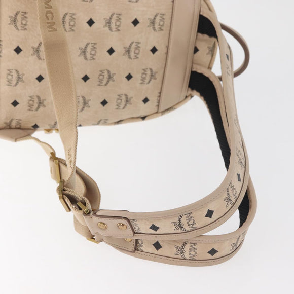 MCM Vicetos Logogram Backpack PVC Leather Ivory Gold Auth 179462