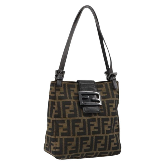 FENDI Zucca Canvas Mamma Baguette Hand Bag Black Brown Auth 179468A