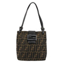 FENDI Zucca Canvas Mamma Baguette Hand Bag Black Brown Auth 179468A-13