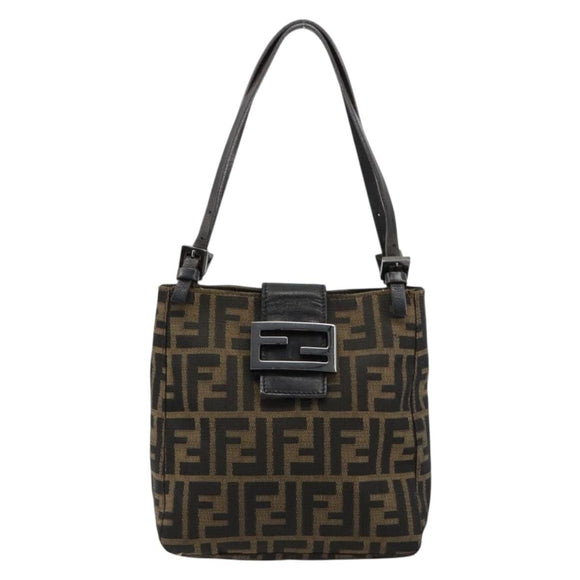 FENDI Zucca Canvas Mamma Baguette Hand Bag Black Brown Auth 179468A
