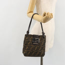 FENDI Zucca Canvas Mamma Baguette Hand Bag Black Brown Auth 179468A-24