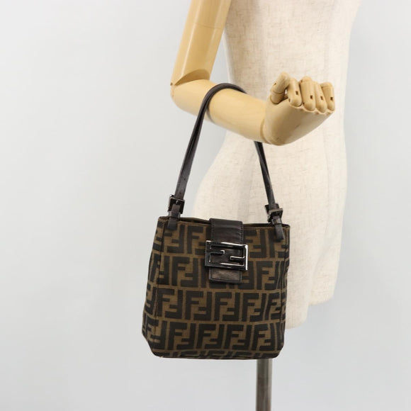 FENDI Zucca Canvas Mamma Baguette Hand Bag Black Brown Auth 179468A