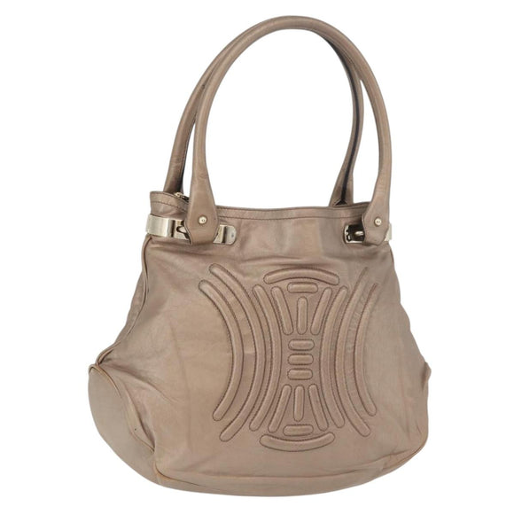 CELINE Shoulder Bag Leather Beige Gold Auth 179469