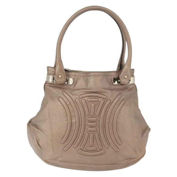 CELINE Shoulder Bag Leather Beige Gold Auth 179469