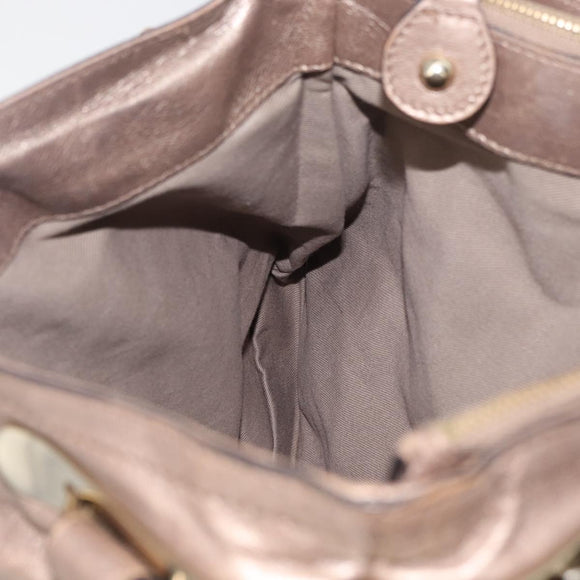 CELINE Shoulder Bag Leather Beige Gold Auth 179469