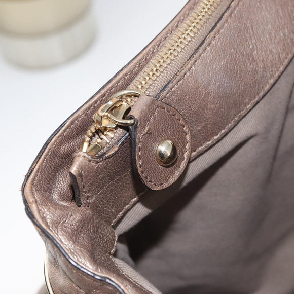 CELINE Shoulder Bag Leather Beige Gold Auth 179469