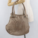 CELINE Shoulder Bag Leather Beige Gold Auth 179469-25