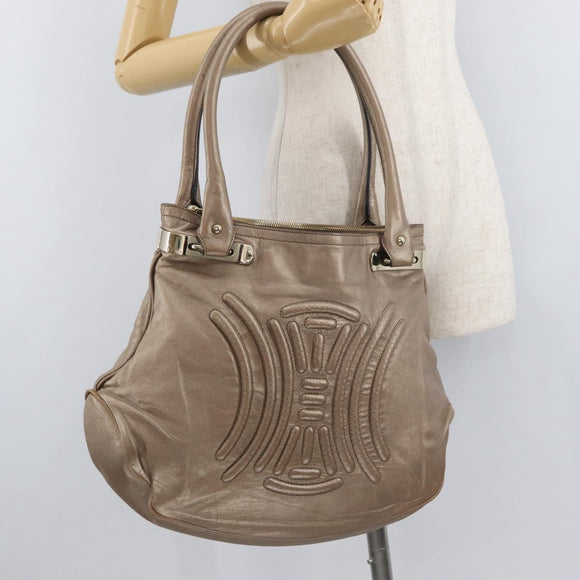 CELINE Shoulder Bag Leather Beige Gold Auth 179469