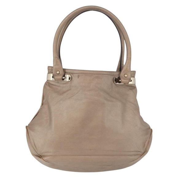 CELINE Shoulder Bag Leather Beige Gold Auth 179469