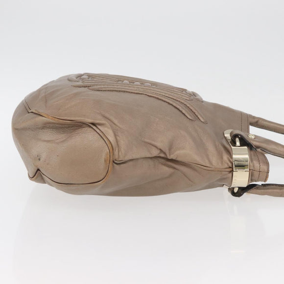 CELINE Shoulder Bag Leather Beige Gold Auth 179469