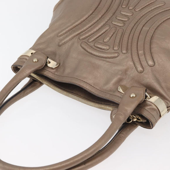 CELINE Shoulder Bag Leather Beige Gold Auth 179469