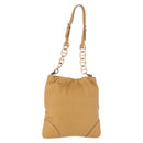 PRADA Chain Shoulder Bag Leather Beige Gold Auth 179470A-1