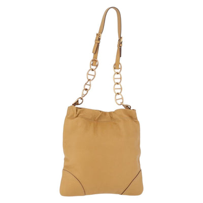 PRADA Chain Shoulder Bag Leather Beige Gold Auth 179470A