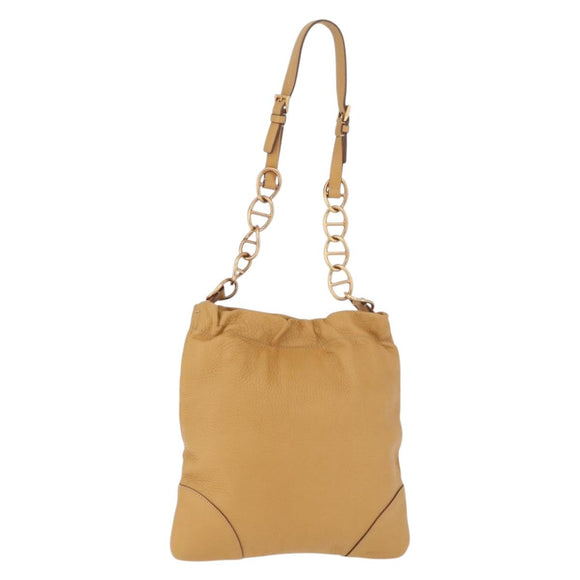 PRADA Chain Shoulder Bag Leather Beige Gold Auth 179470A