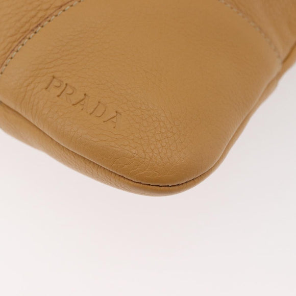 PRADA Chain Shoulder Bag Leather Beige Gold Auth 179470A