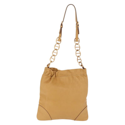 PRADA Chain Shoulder Bag Leather Beige Gold Auth 179470A - 0