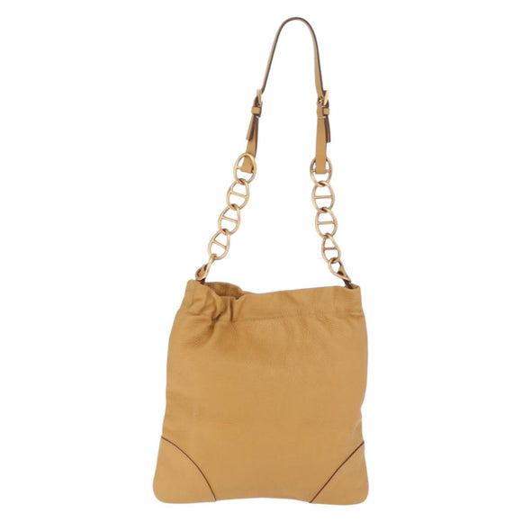 PRADA Chain Shoulder Bag Leather Beige Gold Auth 179470A