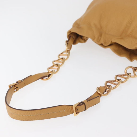 PRADA Chain Shoulder Bag Leather Beige Gold Auth 179470A