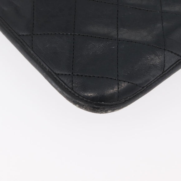 CHANEL Matelasse Chain Tote Bag Lamb Skin Black Gold CC Auth 179471