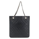 CHANEL Matelasse Chain Tote Bag Lamb Skin Black Gold CC Auth 179471-2